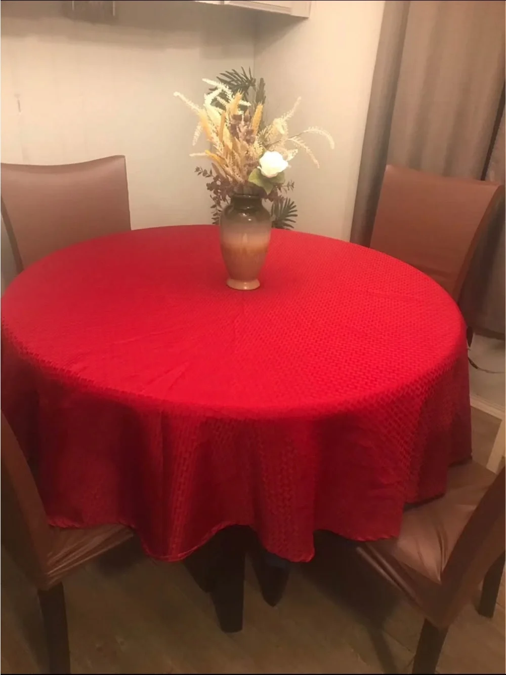 Vibrant Red Round Textured Tablecloth - Unbranded